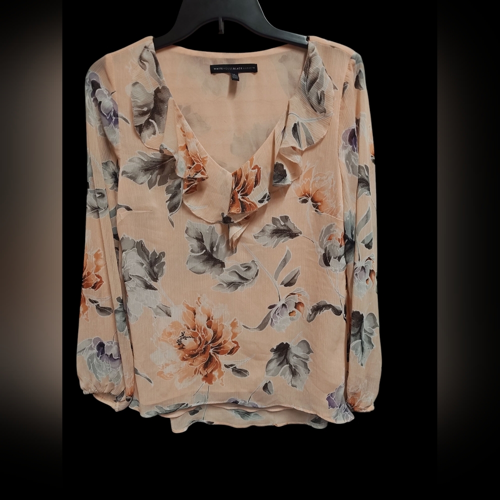Floral V-Neck Blouse - Peach and Gray
